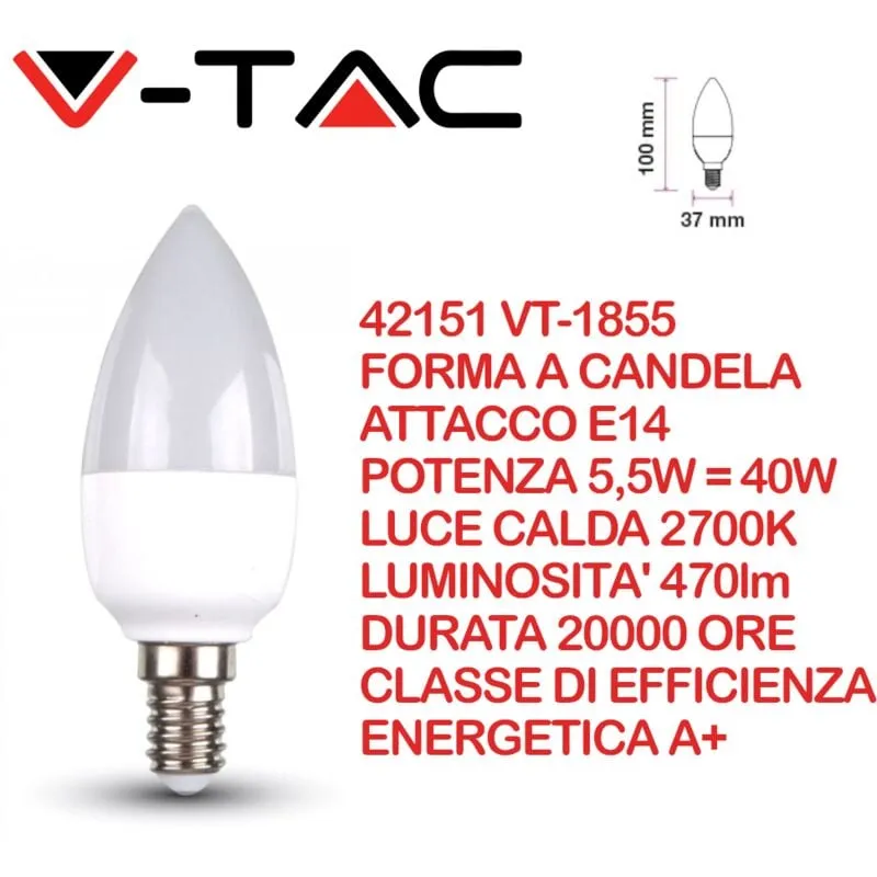  VT-1855 Lampadina LED E14 4,5W Candela Bianco caldo - 2700K