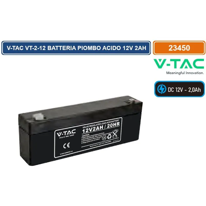 VT-2-12 batteria piombo acido 12V 2AH con attacchi T1 - sku 23450 - V-tac