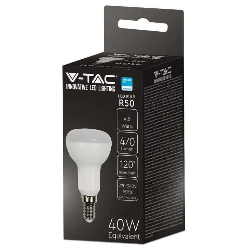 V-tac - pro VT-250 Lampadina led E14 R50 faretto 4.8W chip samsung bianco naturale 4000K - sku 21139