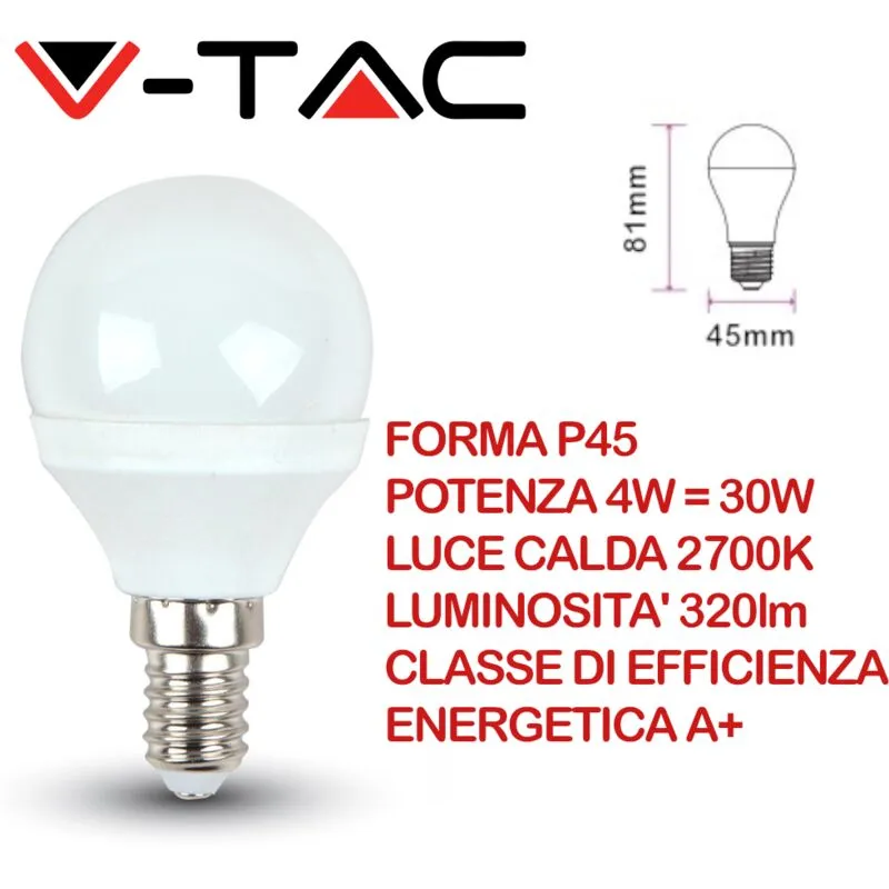 V-tac - VT-1819 Lampadina led E14 4W P45 Bianco caldo - 2700K