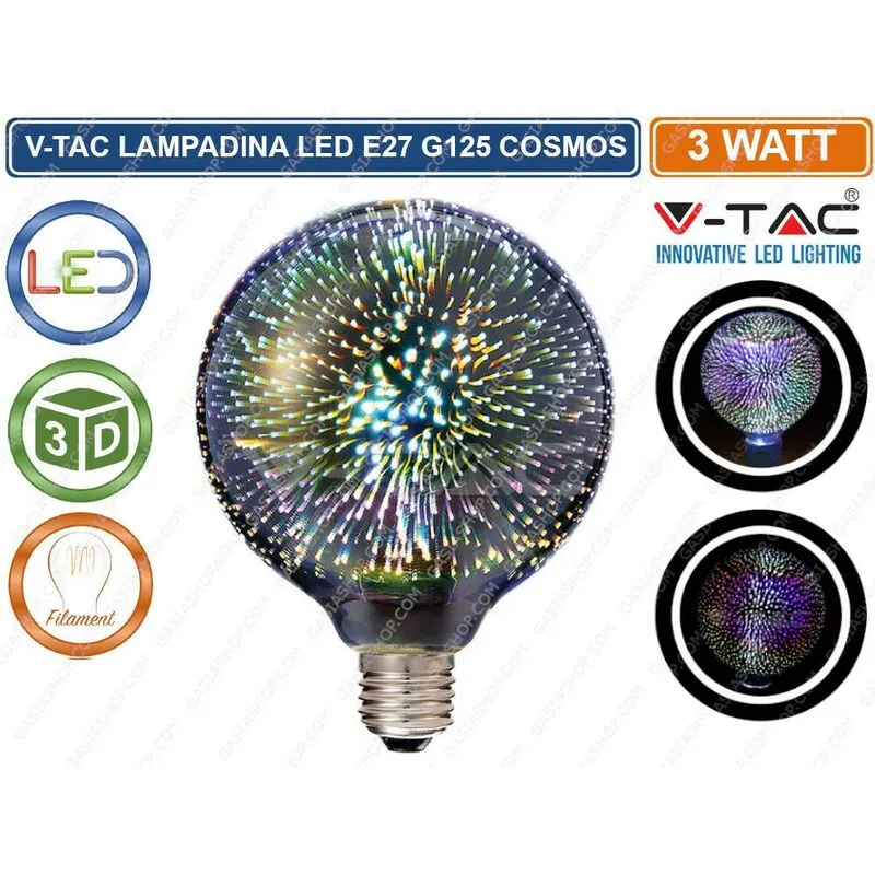 VT-2233 lampadina E27 filamento led 3W globo G125 vetro specchiato argento effetto 3D - sku 2706 - V-tac