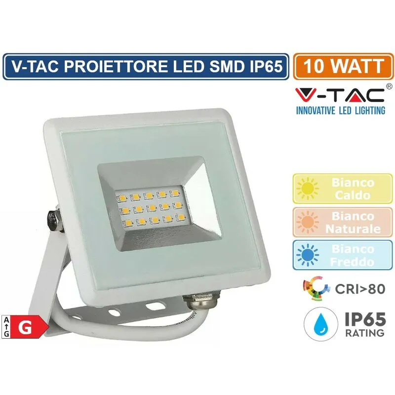 VT-4011 e-series faro led smd 10W ultra sottile da esterno colore bianco - sku 5943 / 5944 / 5945 - Colore Luce: Bianco Caldo - V-tac