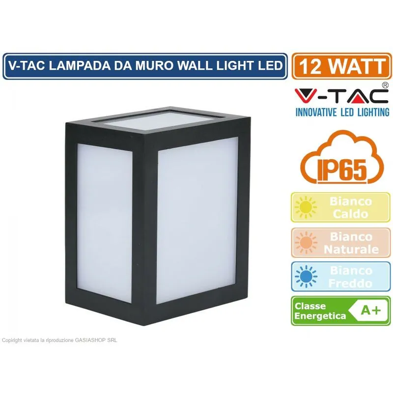 VT-822 lampada led da muro 12W wall light colore nero - sku 8340 / 8341 / 8342 - Colore Luce: Bianco Caldo - V-tac