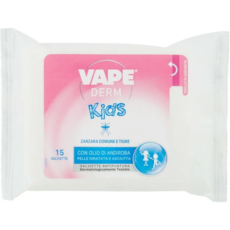 Vape Derm Kids 15 Salviettine Anti Puntura Zanzare Insetti - Bimbi