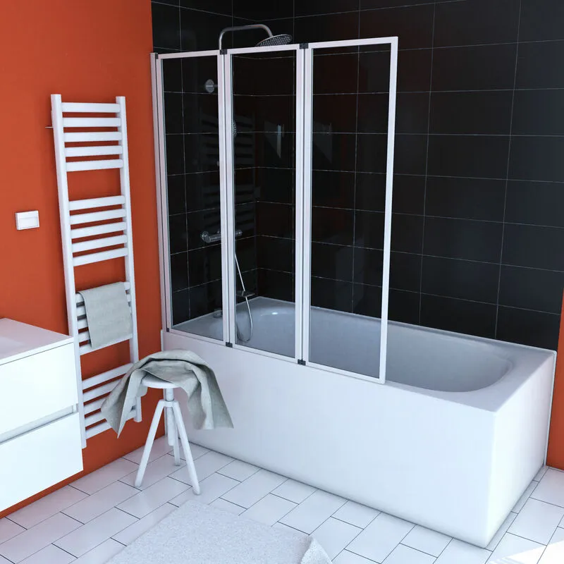 Aurlane - Vasca da bagno 3 Persiane 143x125cm Profilo in alluminio bianco e vetro trasparente - Bianco Zaggy