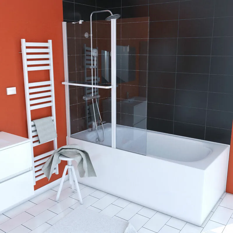 Aurlane - Vasca da bagno con flap girevole 130x105cm Profilo in alluminio Laccato in alluminio Vetro bianco e trasparente