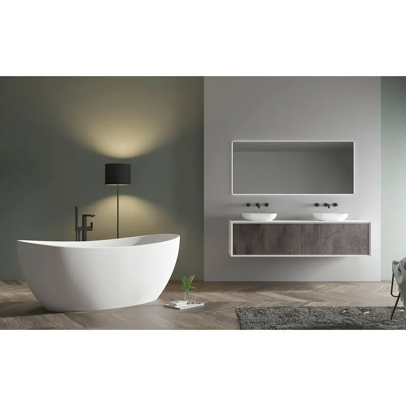 Vasca da bagno freestanding hawaii stone - 180 x 85 cm - bianco lucido o opaco - rubinetteria opzionale Senza rubinetteria, Con sistema di drenaggio,