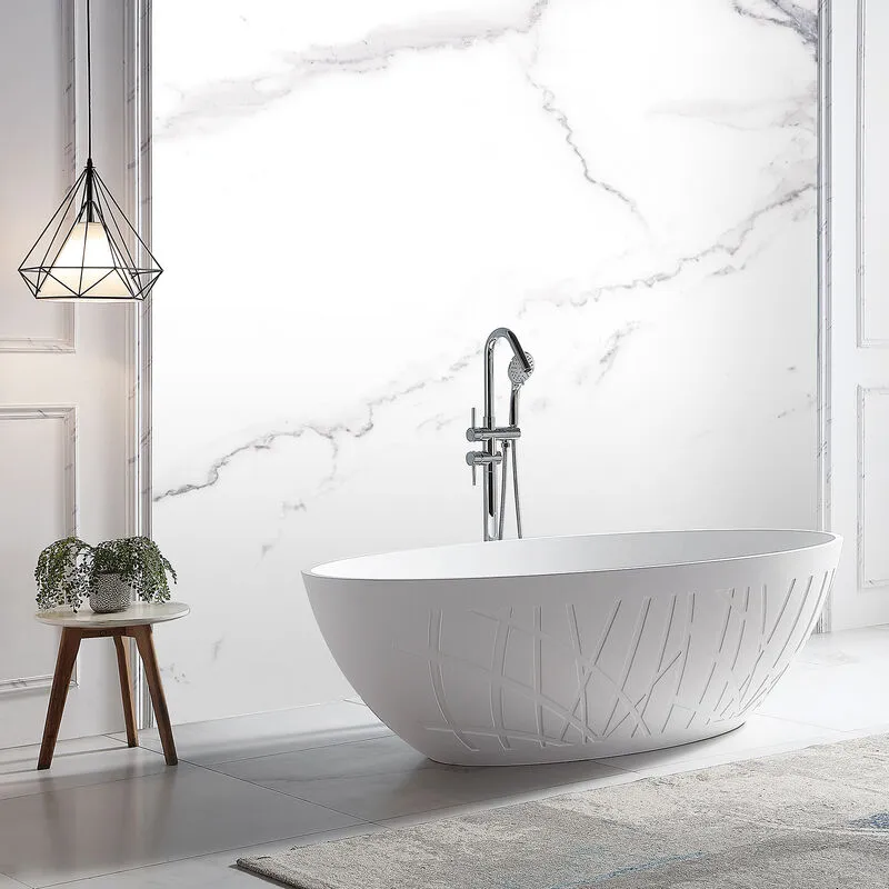 Vasca da bagno freestanding di design leo Matt White Mineral Cast - 180 x 85 x 52 cm