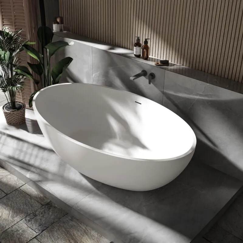 Vasca da bagno freestanding in Solid Stone, "RELAX" bianco opaco, 176x103cm