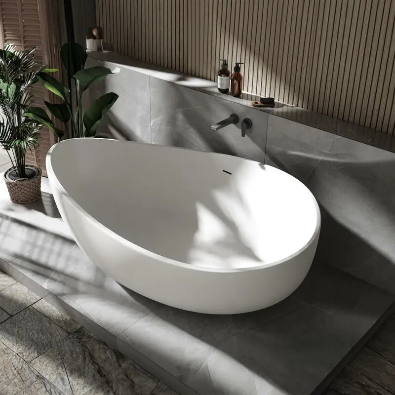  - Vasca da bagno freestanding in Solid Stone, wave bianco opaco o lucido, 180x110cm Opaca