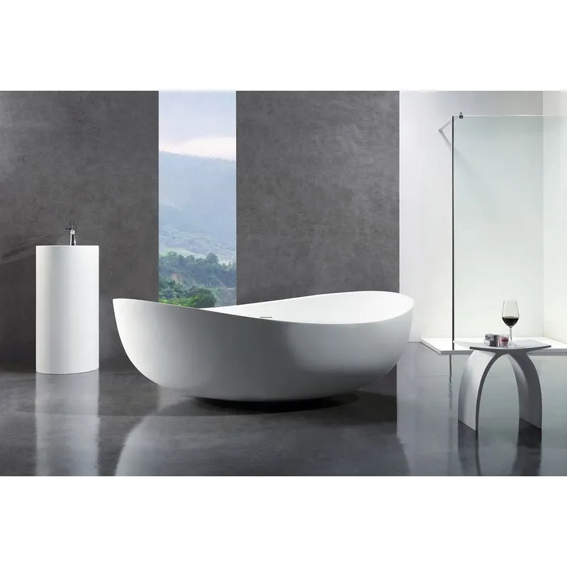  - Vasca da bagno freestanding in Solid Stone, wave bianco opaco o lucido, 180x110cm