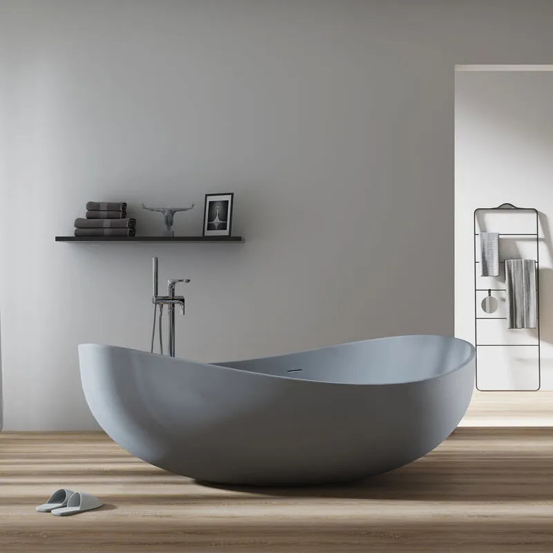  - Vasca da bagno freestanding in Solid Stone, 'wave stone' grigio opaco 180x110cm senza coperchio supplementare