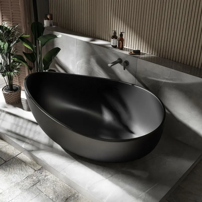  - Vasca da bagno freestanding in Solid Stone, 'wave' nero opaco 180x110cm