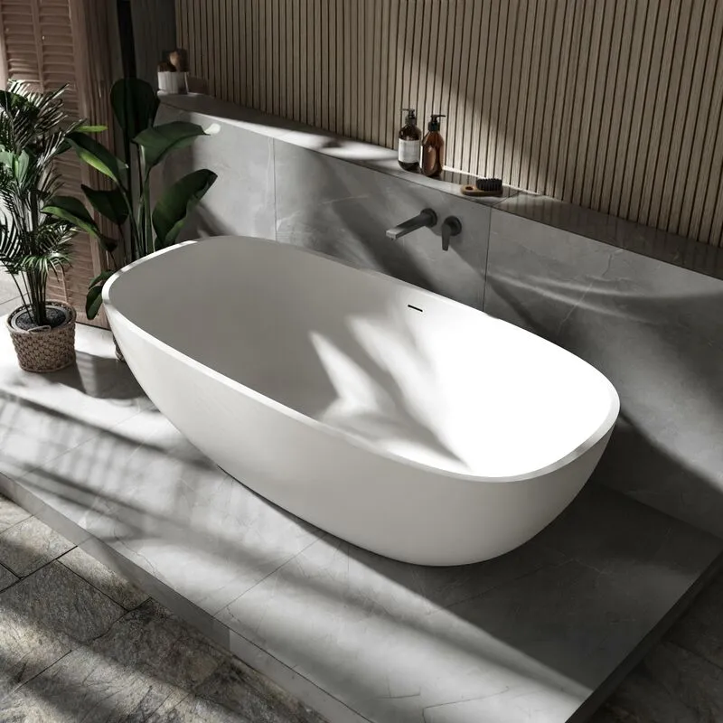  - Vasca da bagno freestanding in Solid Surface, ocean stone - 180 x 87 cm - rubinetteria opzionale Senza rubinetteria, Senza sistema di