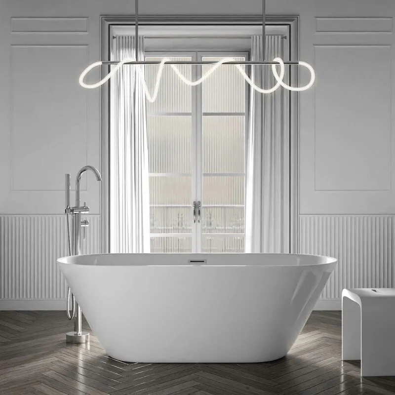 Vasca da bagno freestanding lugano 2.0 in acrilico bianco - 170 x 75 x 58 cm - rubinetteria a scelta Con rubinetteria 8028, Bianco lucido