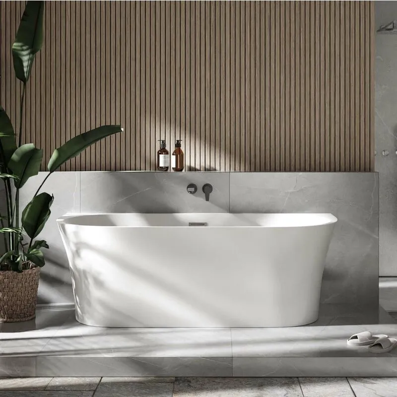 Vasca da bagno freestanding nova - acrilico sanitario bianco lucido o opaco - 170 x 80 cm - rubinetteria opzionale Senza rubinetteria, Con sistema di