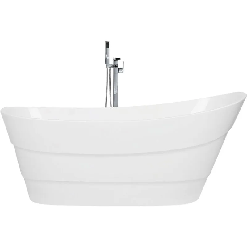 Vasca da Bagno Freestanding Acrilico Bianco Ovale con Anti Straripamento Buenavista