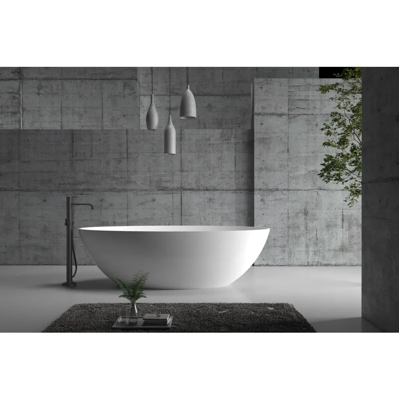  - Vasca da bagno freestanding rio stone in solid stone - 180 x 85 cm - bianco opaco o lucido - rubinetteria a scelta Senza rubinetteria,