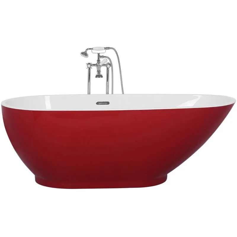 Beliani - Vasca Freestanding Acrilico Sanitario Rosso e Bianco Ovale 173 x 82 cm Guiana