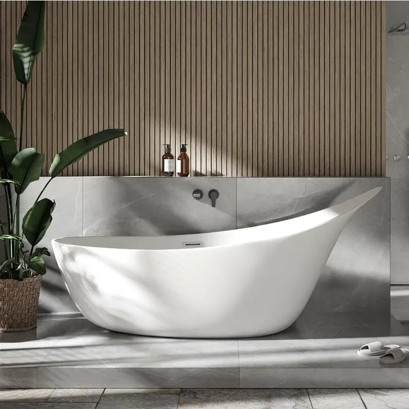 Vasca da bagno freestanding sophie - bianco lucido - 190 x 80 x 82,80 cm - rubinetteria opzionale Con rubinetteria 1521, Con sistema di drenaggio