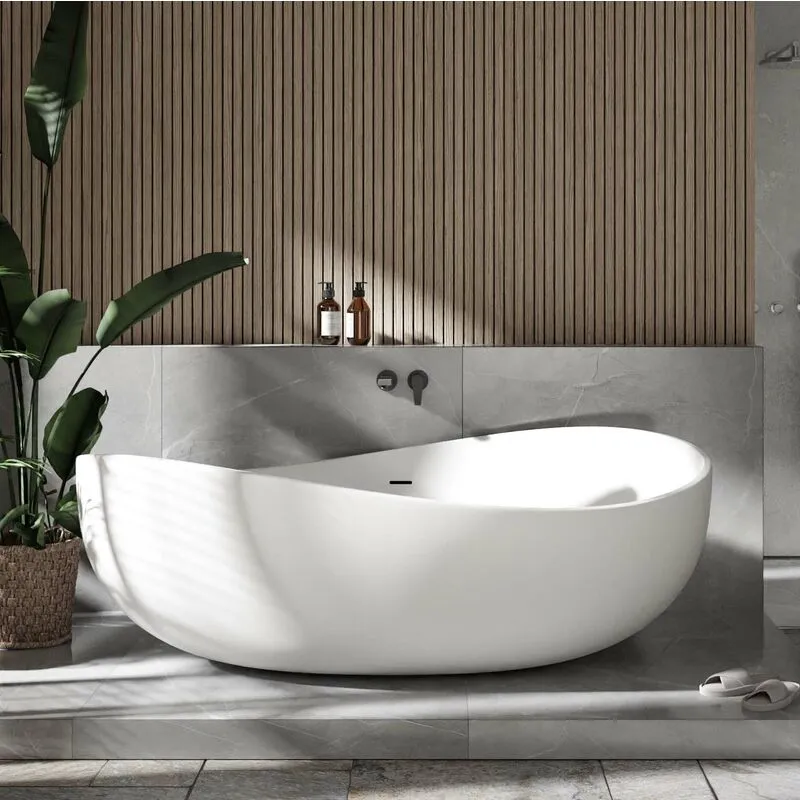 Vasca da bagno freestanding wave - bianco lucido, bianco opaco, nero lucido o nero/bianco lucido - 180 x 110 x 62 cm - rubinetteria opzionale Con