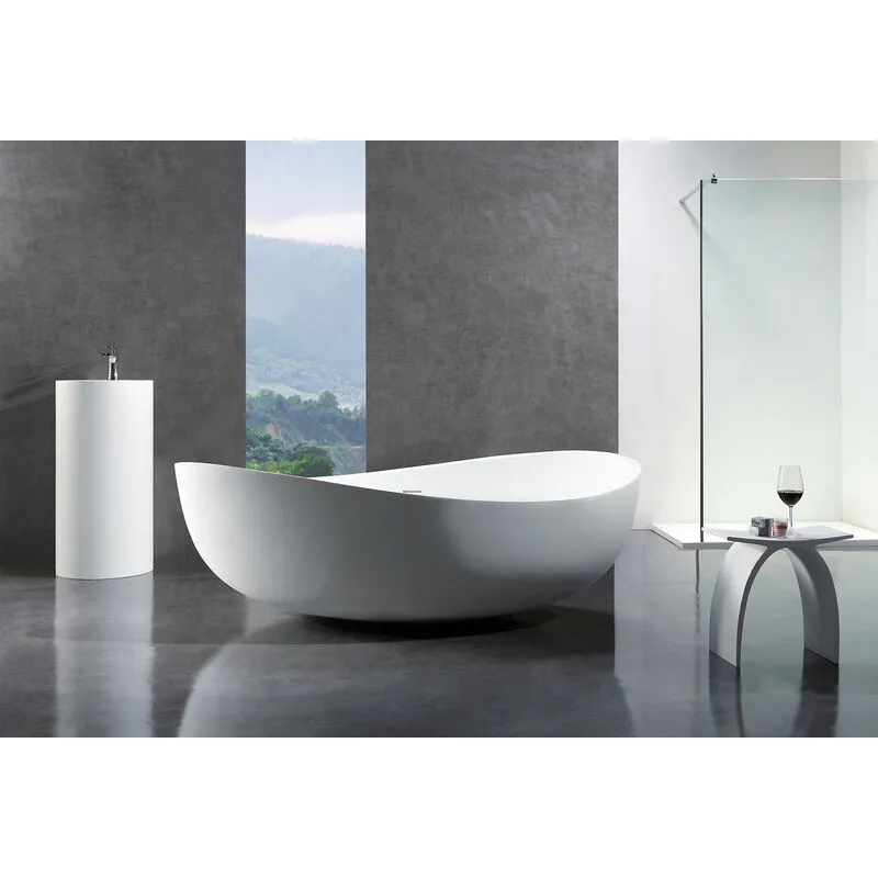  - Vasca da bagno freestanding wave - bianco lucido o opaco - 180 x110 x 62 cm - rubinetteria opzionale Con rubinetteria 8028, Con sistema