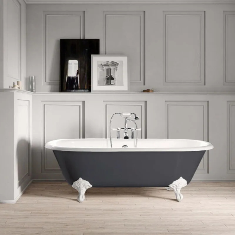 Vasca da bagno freestanding in ghisa stile classico con piedini plymouth Grigia 153 cm Piedini bianchi