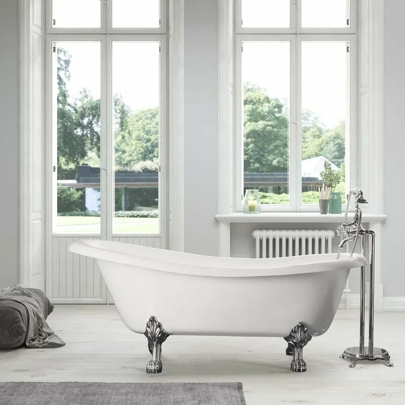 Vasca da bagno freestanding in ghisa stile classico con piedini livingston bianca 170 cm Piedini cromati