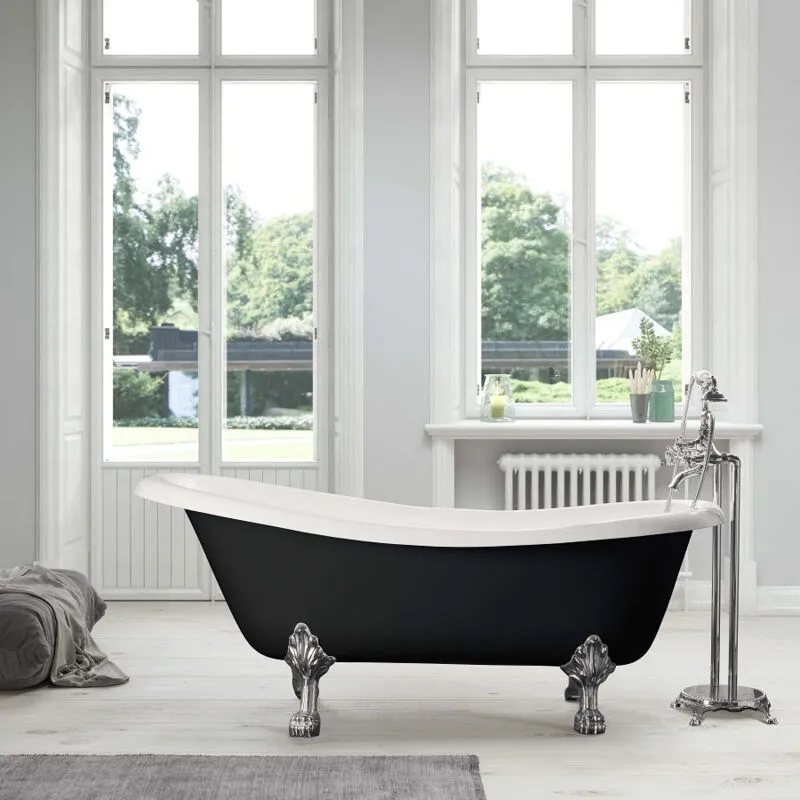 Vasca da bagno freestanding in ghisa stile classico con piedini livingston nera 170 cm Piedini cromati