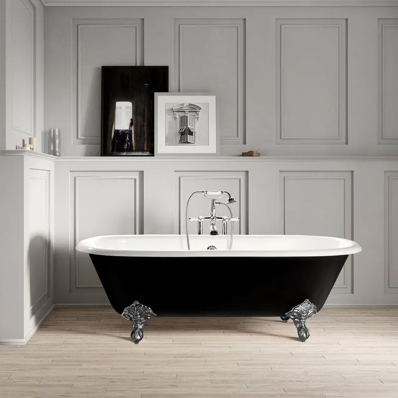 Vasca da bagno freestanding in ghisa stile classico con piedini plymouth nera 170 cm Piedini cromati