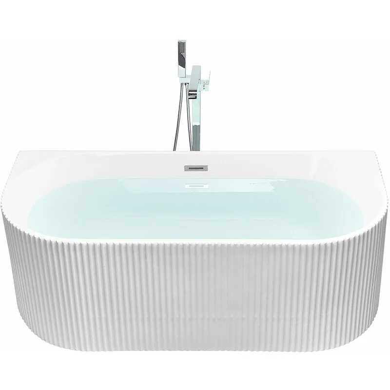 Vasca moderna da parete ovale 170 x 80 cm Acrilico finitura scanalata Bagno Bianco opaco Gocta