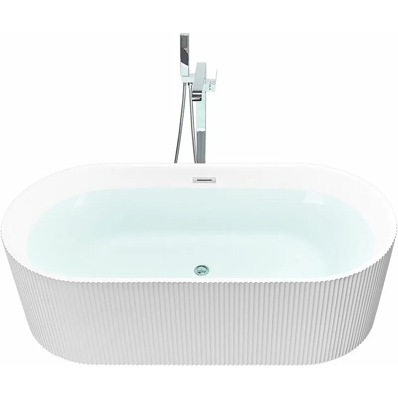 Vasca moderna freestanding ovale 170 x 80 cm Acrilico finitura scanalata Bagno Bianco opaco Gocta