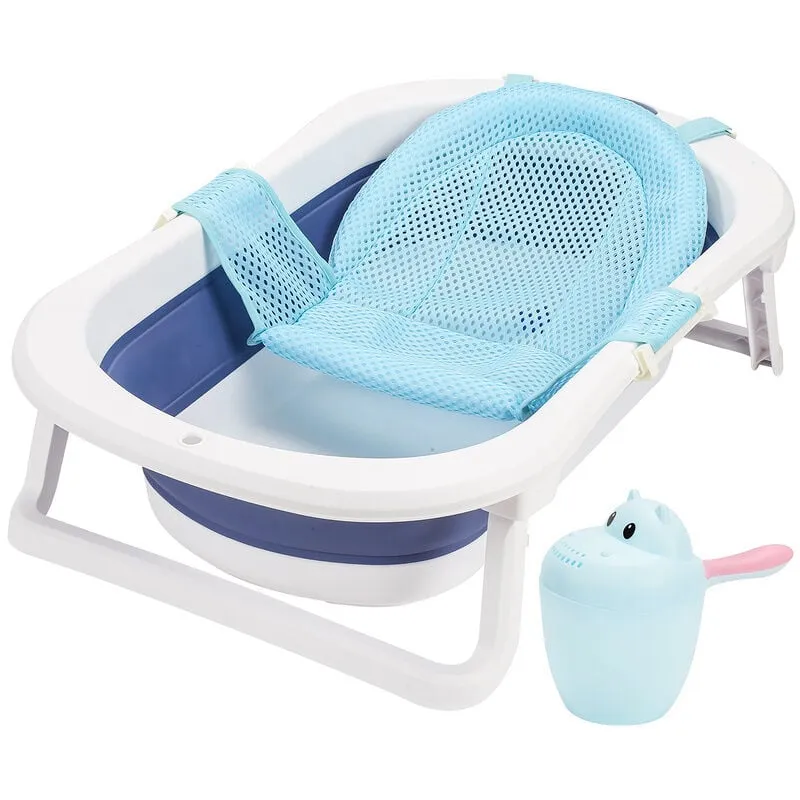 Jopassy - Vasca per bambini - Set da viaggio pieghevole - con termometro - per bambini - Antiscivolo - blu