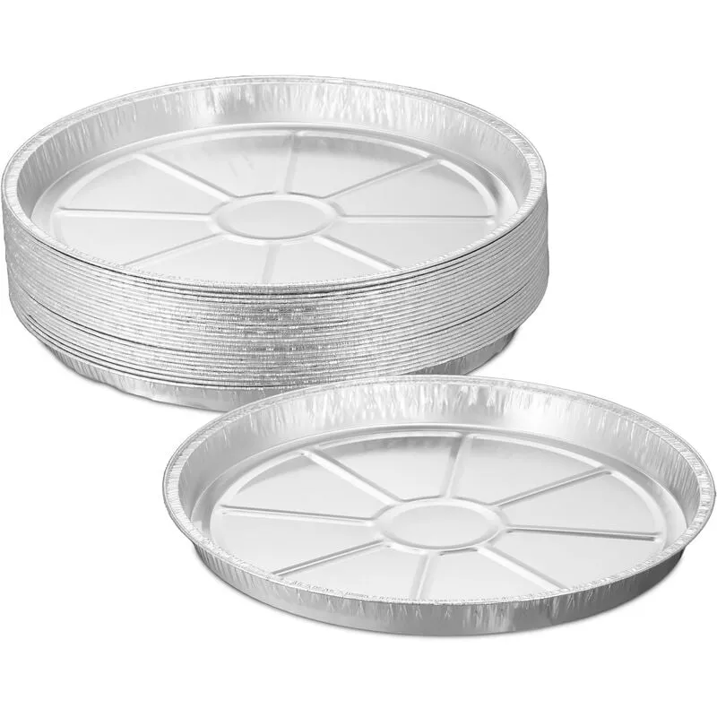 Vaschette in Alluminio per Barbecue, Set da 25, h x ø: 3 x 27,5 cm, Contenitori Rotondi per Grill, Argento - Relaxdays