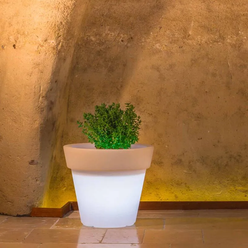 Vaso con Led in resina h 45 mod. Begonia Tondo lampada bianca