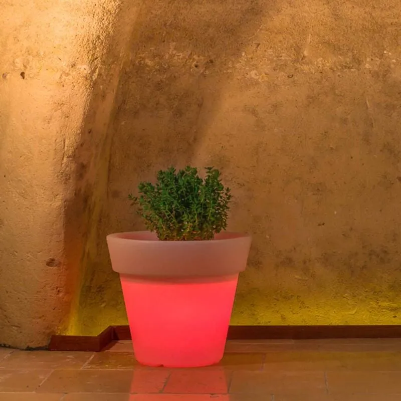 Vaso con Led in resina h 45 mod. Begonia Tondo lampada rossa