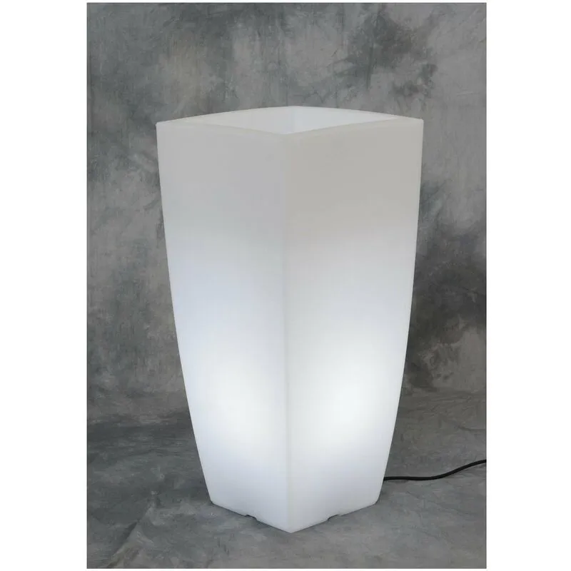 Tuttacasa - Vaso luminoso in resina per piante - Quadrato 33x33x70 cm - bianco ghiaccio - luce bianca