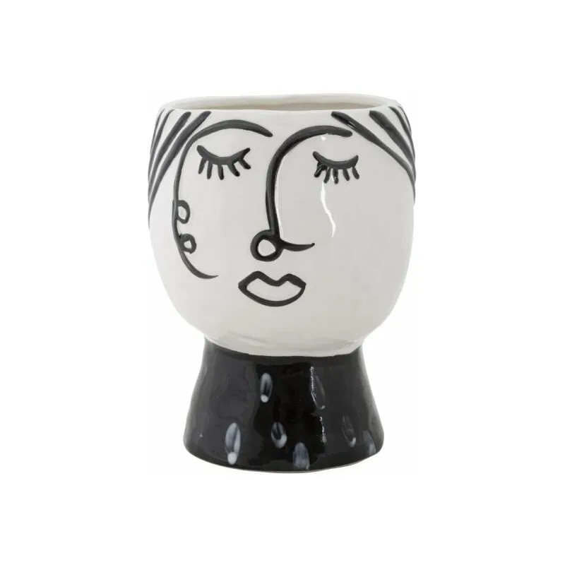 Charme1921 - Vaso in porcellana bianco con disegno e base nero 14x18,2cm Pot Face
