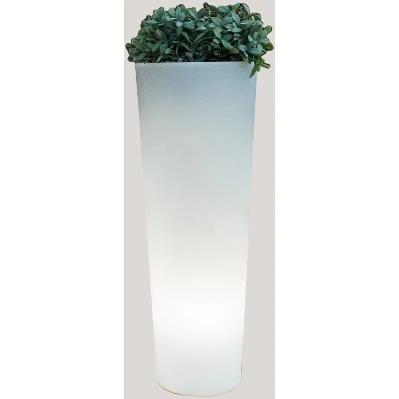 Ficus 60 Fioriera rotonda e alta con luce per piante e fiori molto resistente. Luce bianca fredda con cavo. Realizzata in polietilene in Spagna