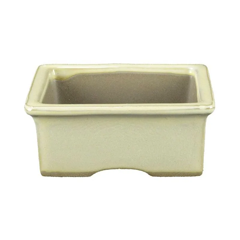 Vaso per bonsai Giapponese Morrisan rettangolare in gres smaltato bianco 9x7x3,5 cm - B02-8-3C