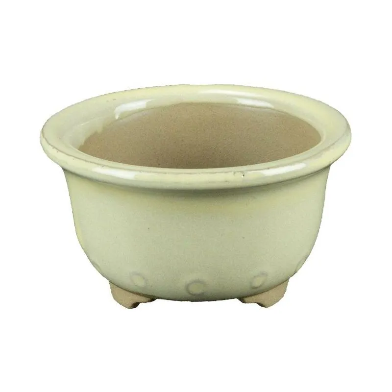 Vaso per bonsai Giapponese Morrisan rotondo in gres smaltato bianco 7x7x4 cm - B02-8-7C