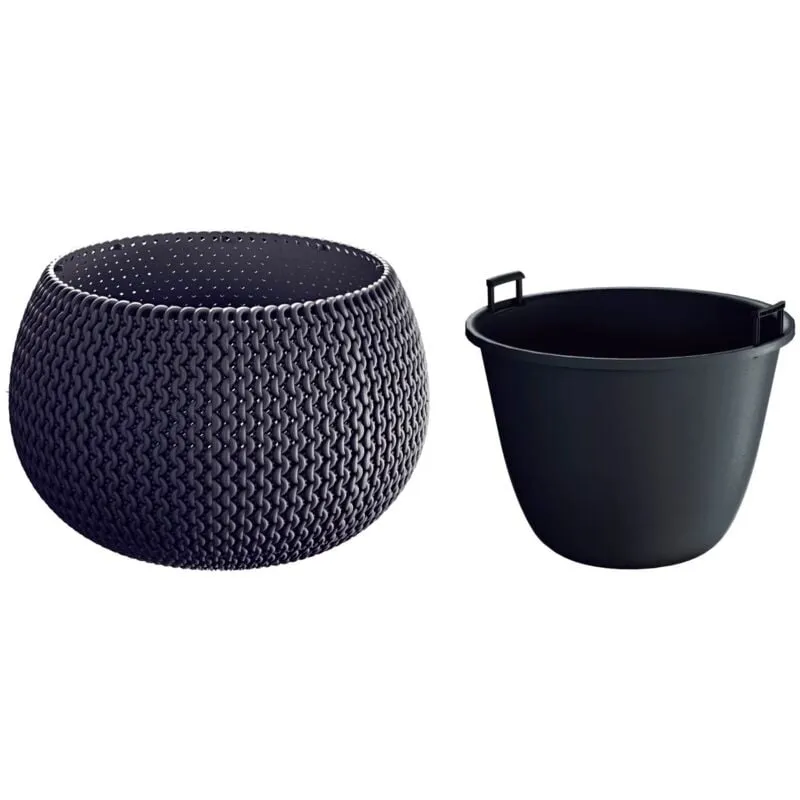 Vaso di fiori tonda con vasca Splofy Bowl in plastica colore antracite 18 (lunghezza) x 18 (larghezza) x 13 (altezza) cm