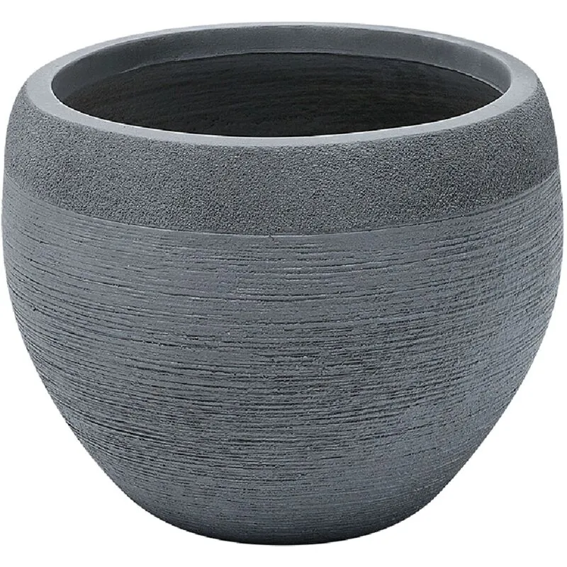 Vaso tondo in fibra di argilla e pietra grigia 38 x 38 x 30 cm Zakros