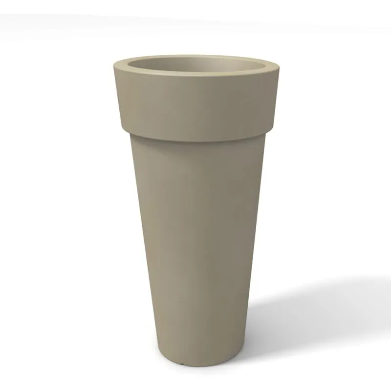 Vaso tondo moderno in resina h 45 mod. Messapico tortora