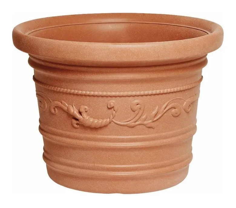 Vaso Tondo Festonato 60Cm in Resina colore Terracotta Doppio Bordo