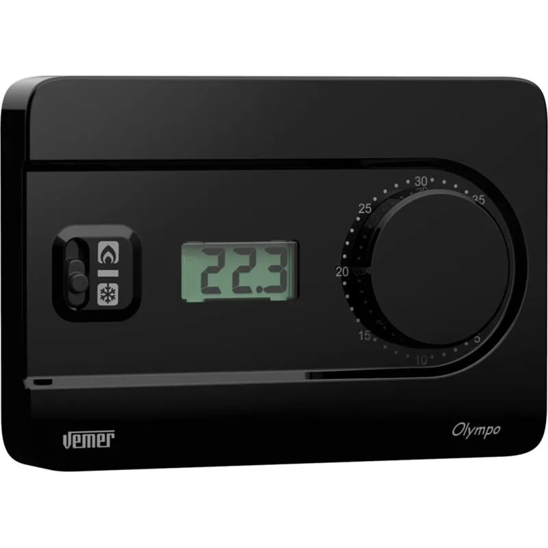 VE758000 olympo lcd - Termostato Ambiente da Parete con Display lcd e Manopola, Alimentazione 230V, Nero - Vemer