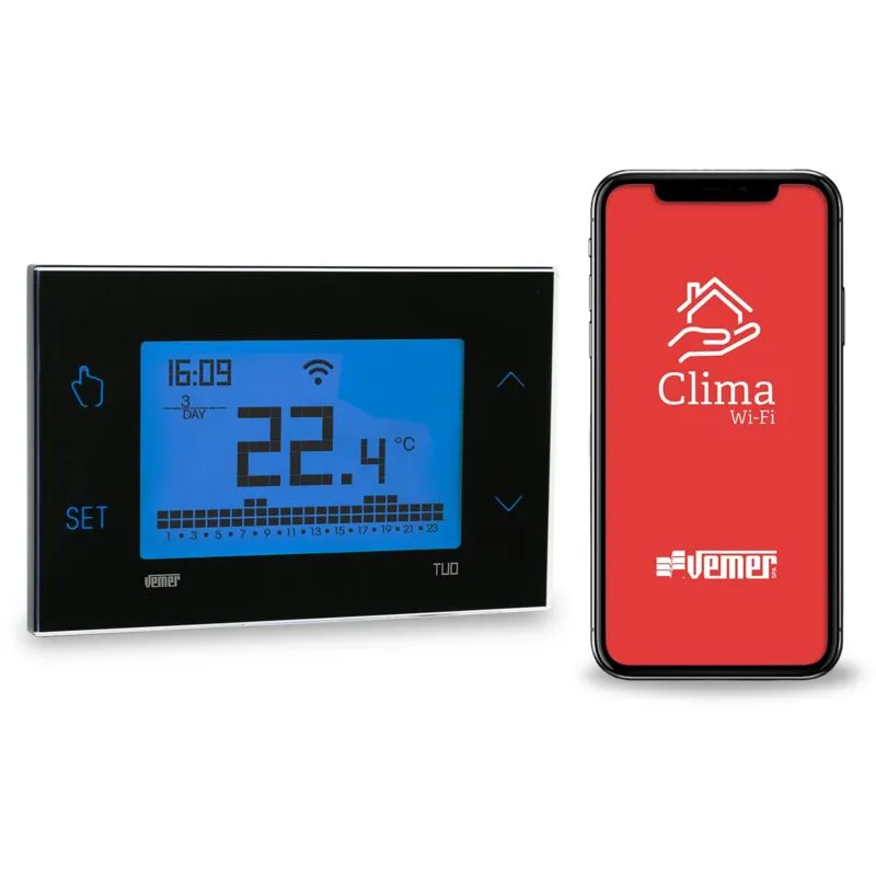 Vemer - Cronotermostato WiFi da Parete gestibile con app Alimentazione 230V VE793800 Tuo WiFi Lite