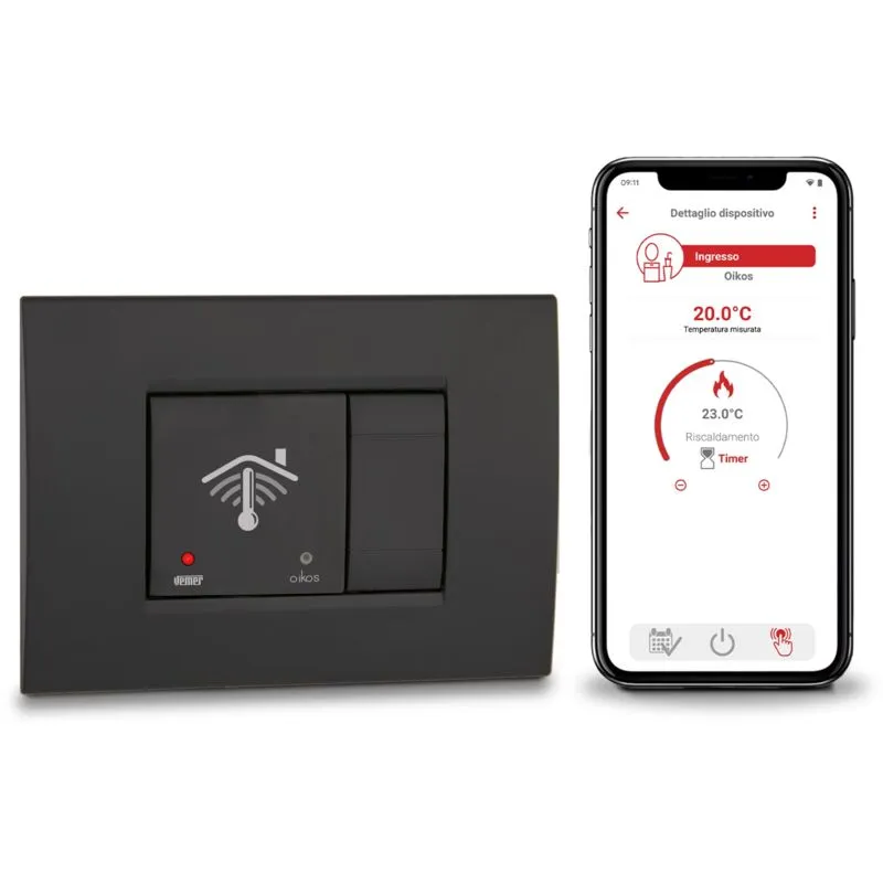 Vemer - VE796100 oikos wifi - Cronotermostato WiFi da Incasso 2 Moduli, Termostato Smart Controllabile con app, Compatibile Alexa e Google Home,