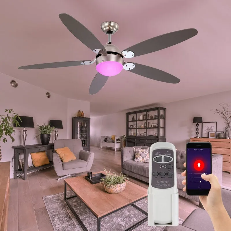 Ventilatore da soffitto intelligente Alexa Google telecomando Luce dimmerabile in un set che include lampadine led rgb