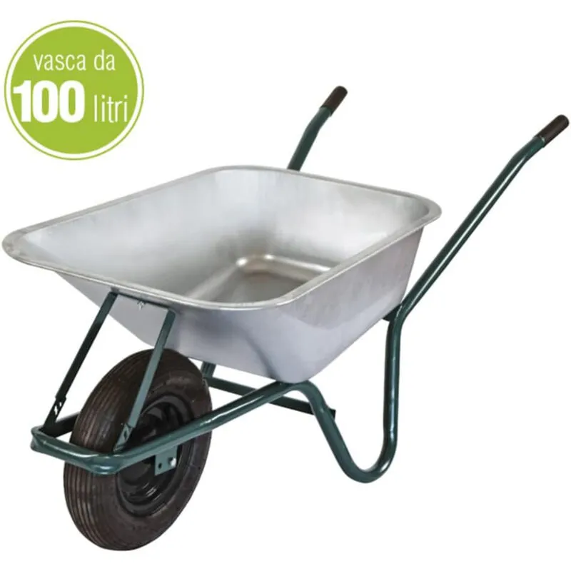 CARRIOLA GIARDINO EDILIZIA VASCA ACCIAIO ZINCATO 100Lt CARICO 100Kg 